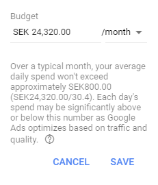 google ads månadsbudget