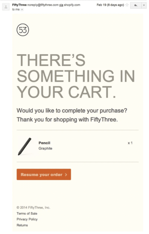 För övergivna varukorgar kan du skapa effektiva mail som slutför en konvertering. Fifty three är ett företag som applicerar detta. 