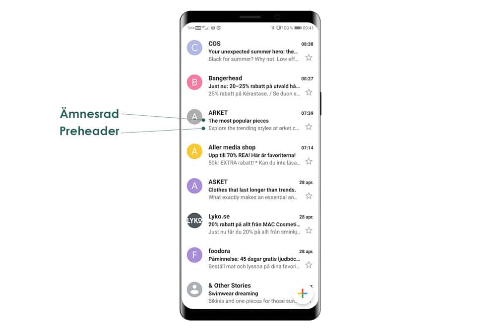 ämnesrad och preheader i nyhetsbrev