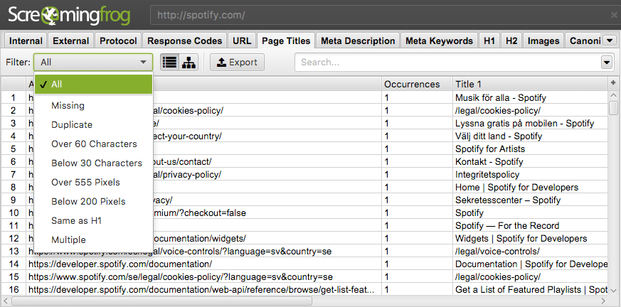 Använd Screaming Frog för att se över dina meta titlar. 