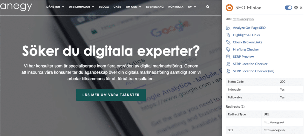 SEO minoin passar bra för analys av enskilda sidor