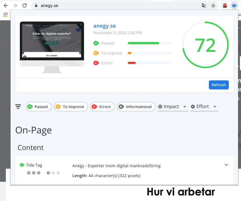 Woorank summerar och gör det enkelt att göra en SEO-analys på en sida